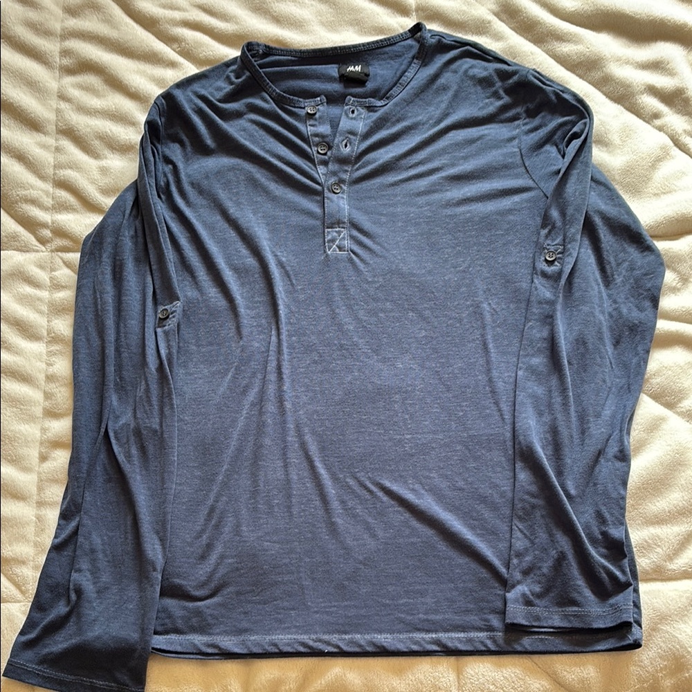 Men's Blue Henley Shirt by H&M